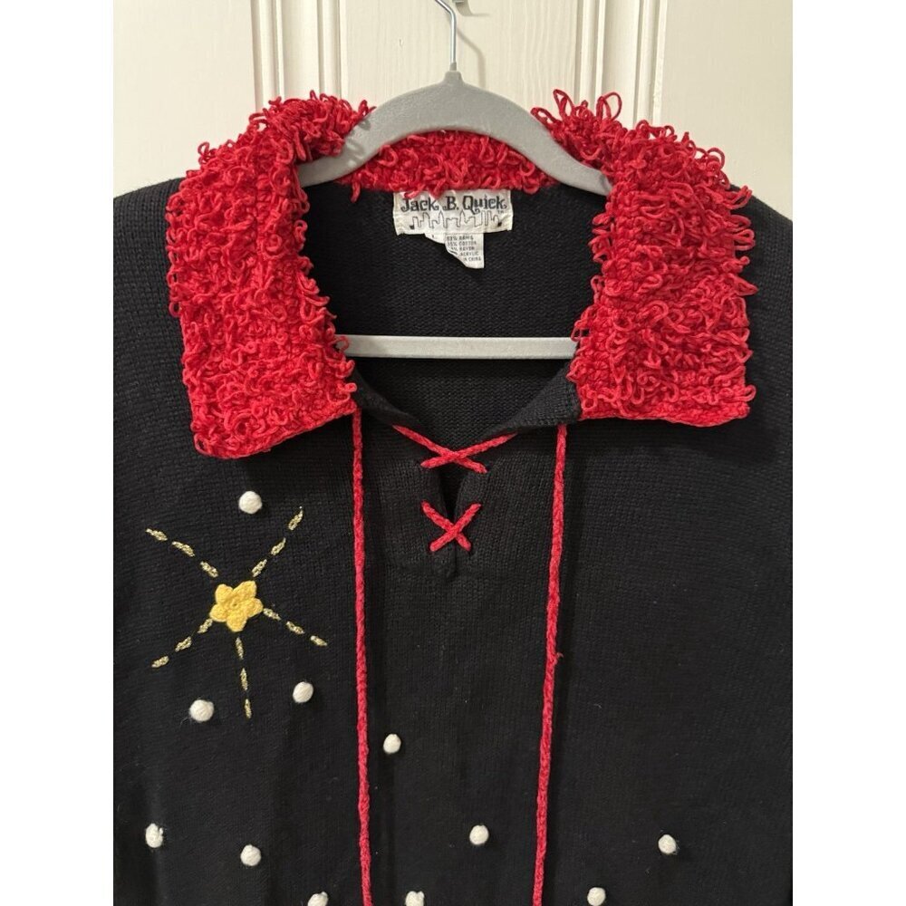 Vintage Jack B. Quick Christmas Sweater Santa Claus ugly Black Size Large - Picture 4 of 9